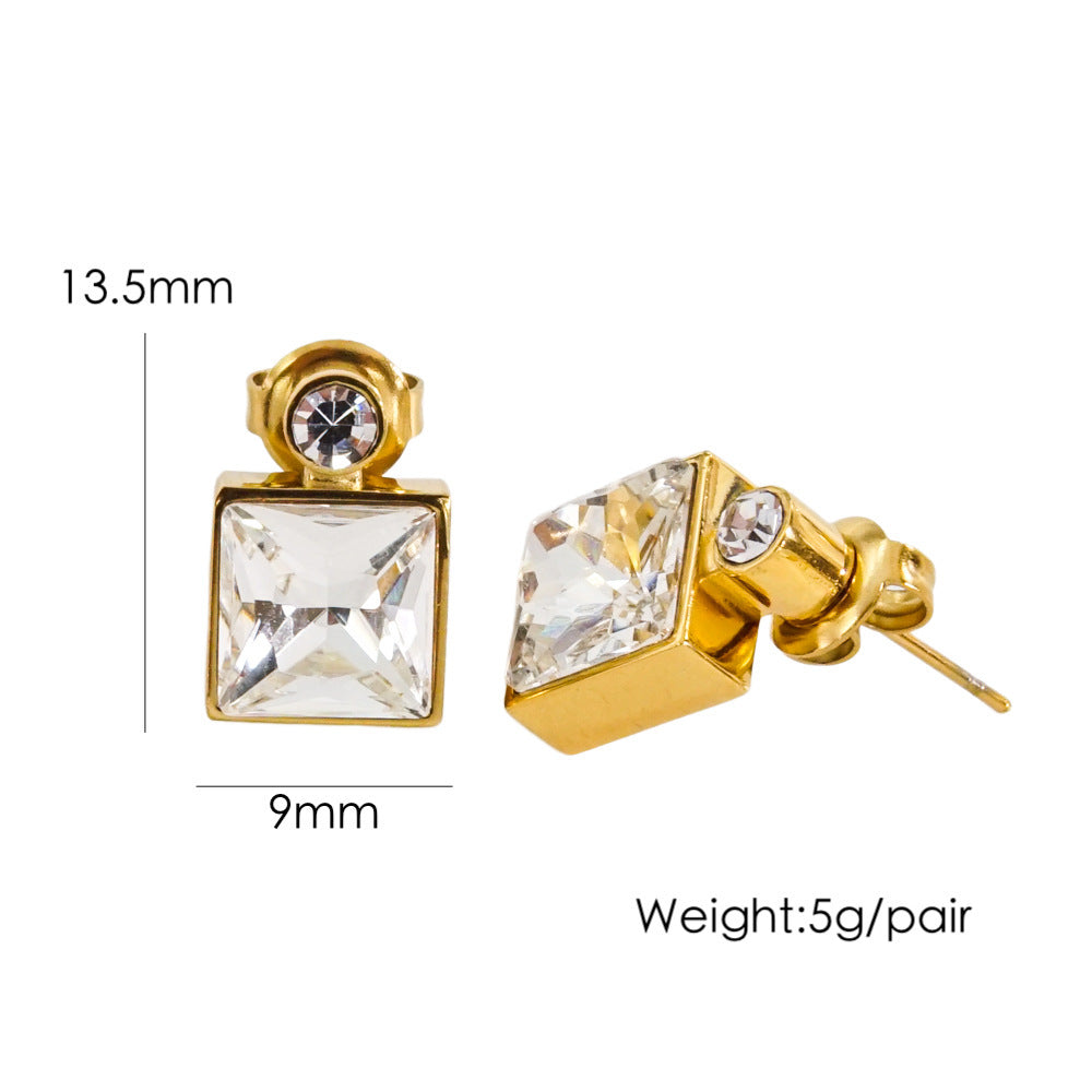 Elegant High Sense Inlaid Zircon Square Women's Ear Studs
