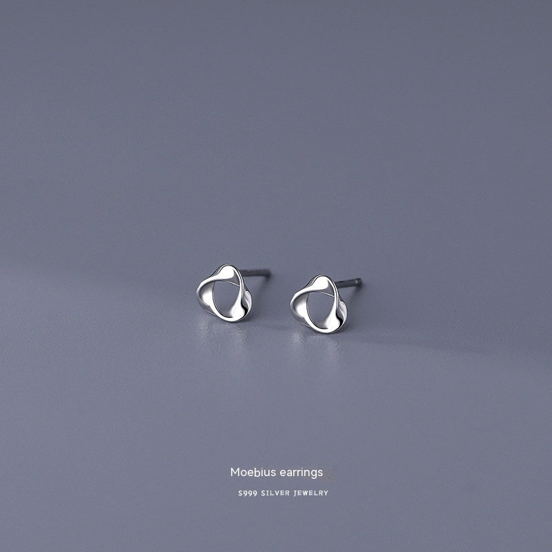 S999 Pure Silver Stud Earrings For Women Simple