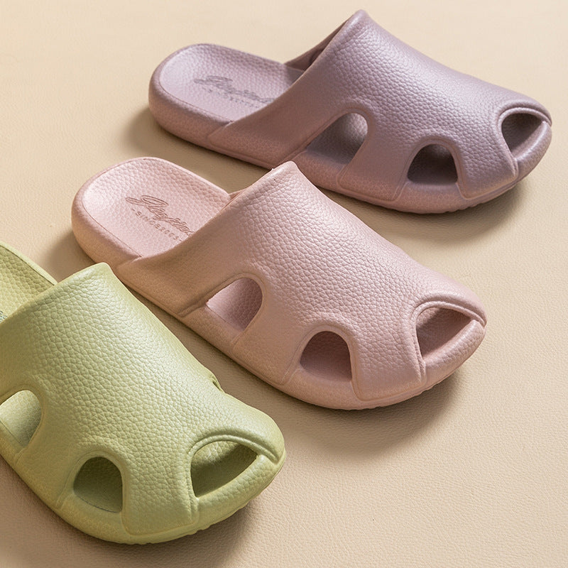 Baotou Hollow Home Slippers Summer Fashion Litchi Pattern Design Soft Sole Anti-Slip Floor Bathroom Slipper Women Men House Shoes