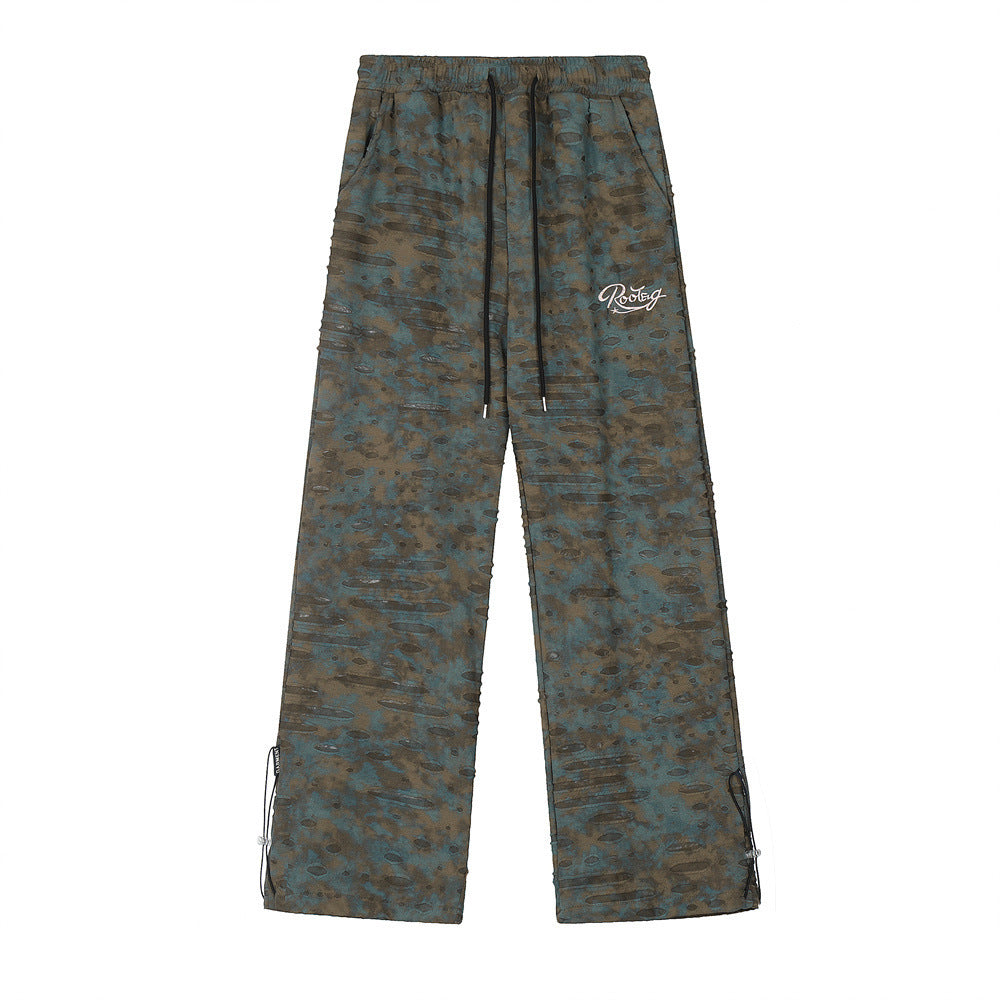 Tie Dye Ripped Leisure Straight-leg Trousers Men