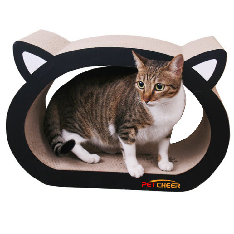tablero rascador para gatos con cabeza de gato