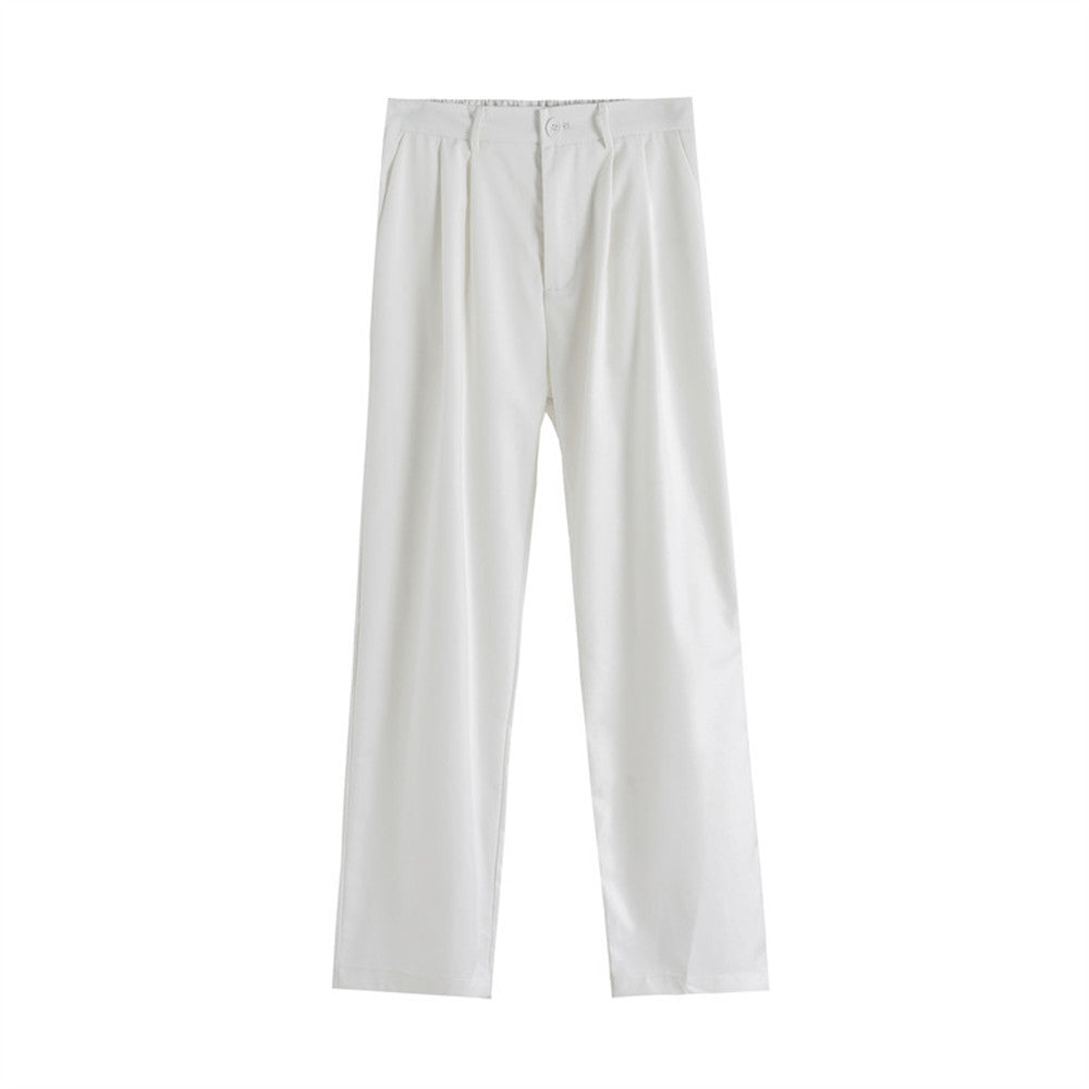 Men's Casual Simple Straight All-match Pleating Loose Long Pants