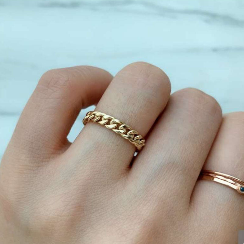 Bague à chaîne épaisse Simple européenne et américaine pour femme, influenceur en ligne, mode tempérament, traction réglable