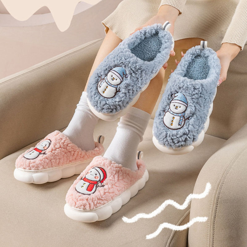 Mignon bonhomme de neige pantoufles hiver intérieur ménage chaud en peluche à semelles épaisses anti-dérapant Couple maison pantoufle doux sol chambre maison chaussures