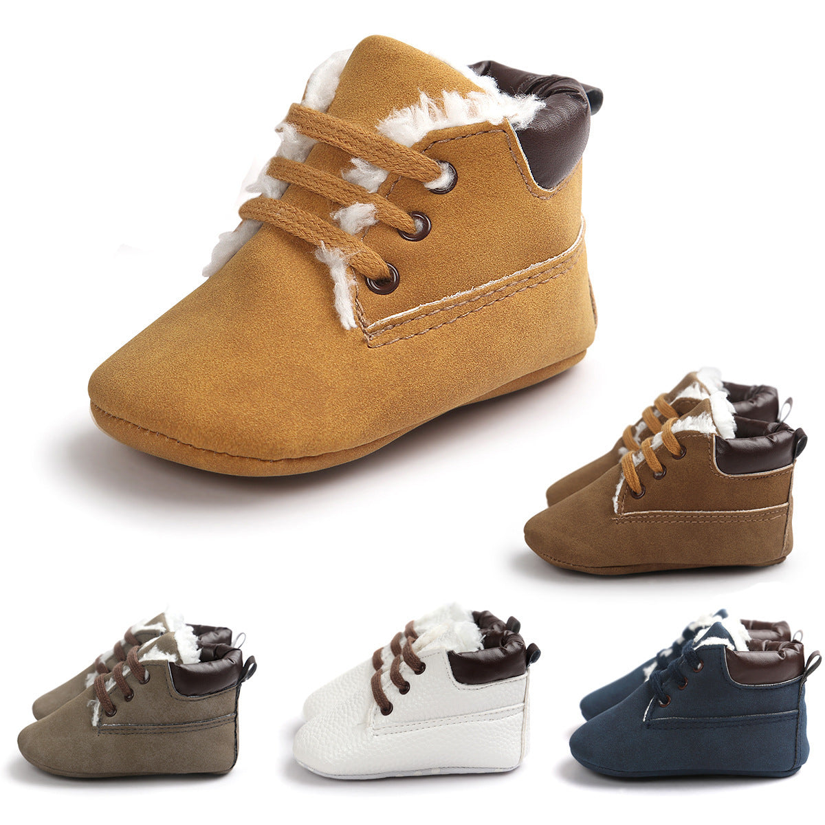 Chaussures d'hiver en daim et cuir pour bébés garçons, baskets antidérapantes à semelles souples, bottes de neige chaudes pour bébés 