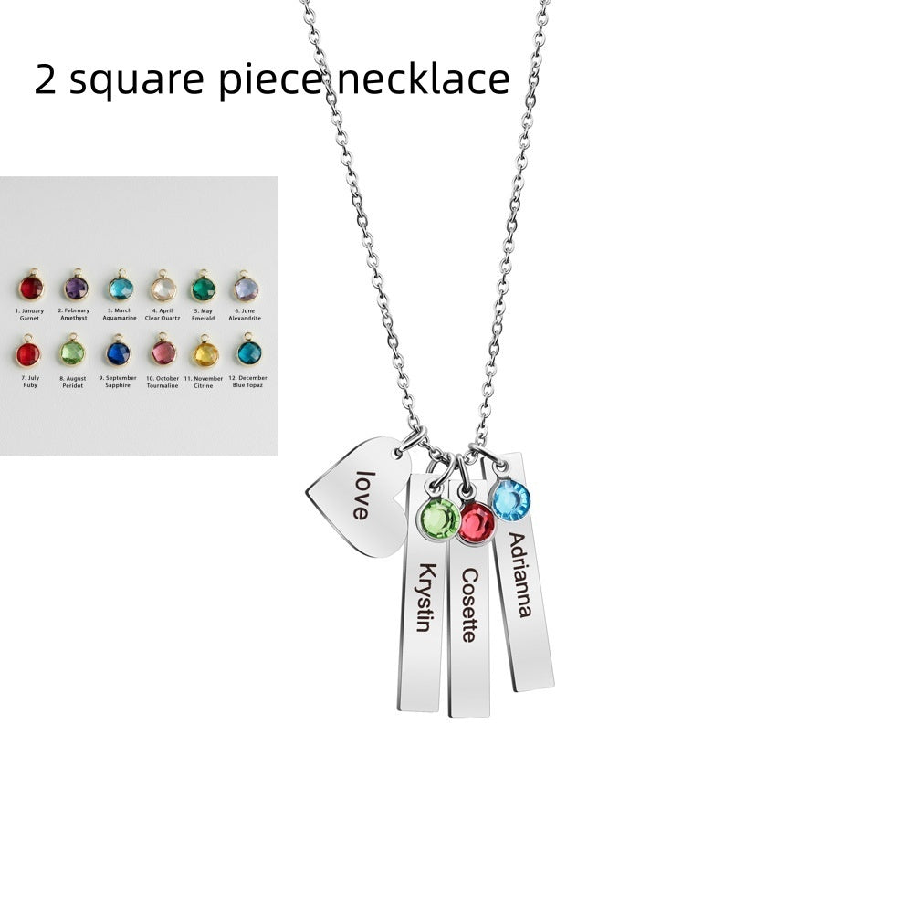 Birthday Stone Peach Heart Square Necklace
