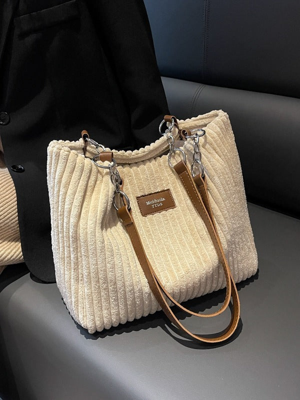 Sac à bandoulière décontracté en velours côtelé de grande capacité pour femmes