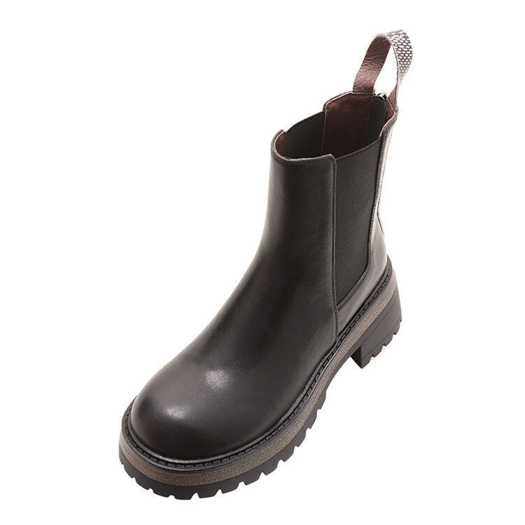 Bottes Martin à bout rond en cuir à talons hauts épais de style coréen pour femmes