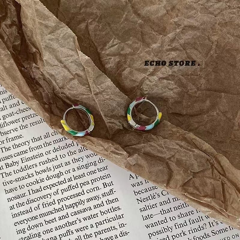 Colored Drip Glaze Enamel Round Ring Earrings