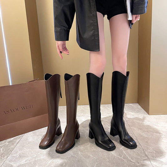 Bottes longues extensibles de grande taille pour femme, sous le genou