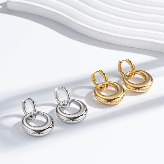Boucles d'oreilles en acier inoxydable brillant à Double anneau en acier titane pour femmes
