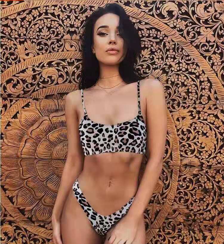 Traje de baño bikini con estampado de leopardo para mujer