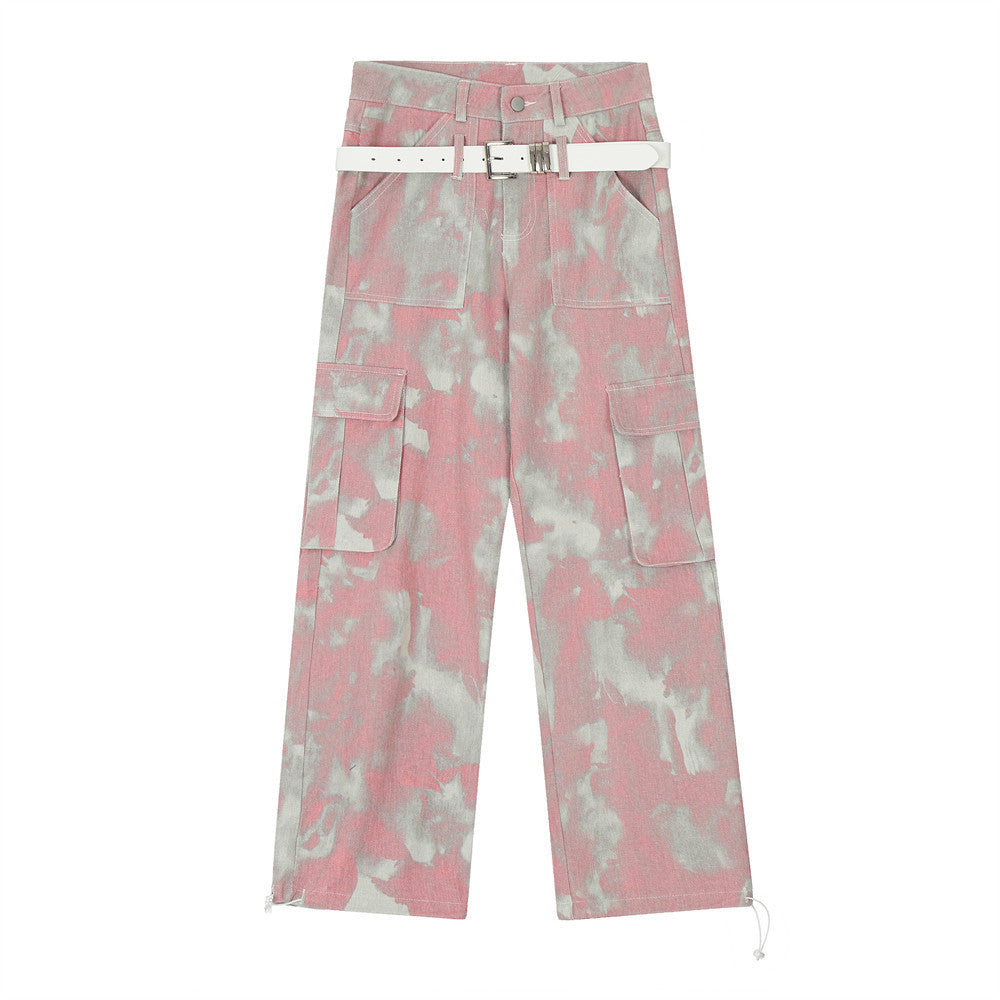 Tie-dye Camouflage Workwear Straight-leg Trousers Men