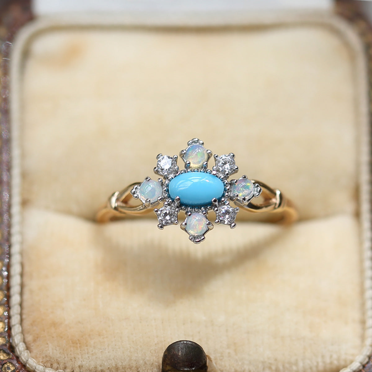 Bague Opale Naturelle Losange Turquoise Argent 925