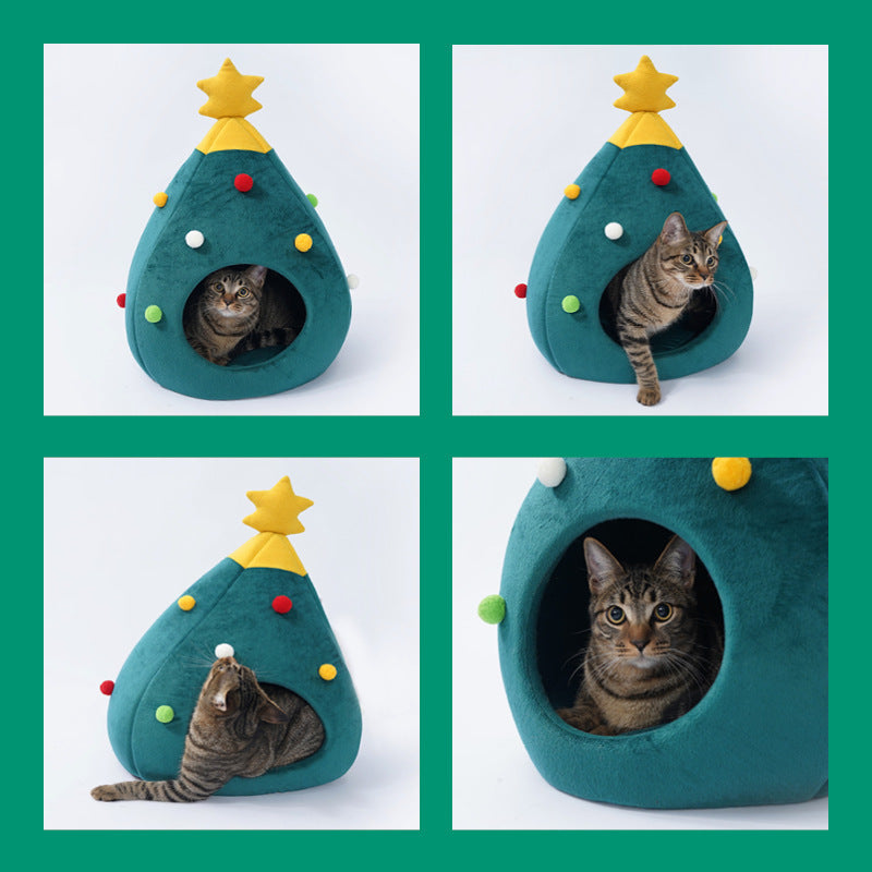Árbol de Navidad Cama para mascotas Invierno Cálido Nido para mascotas Casa para gatos Suministros para mascotas perros