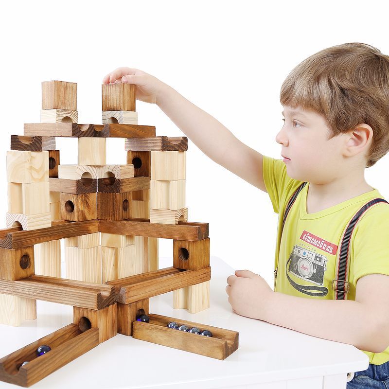 Blocs de Construction de billes en bois, labyrinthe, jouets éducatifs de Construction de Style montagnes russes, cadeaux pour enfants
