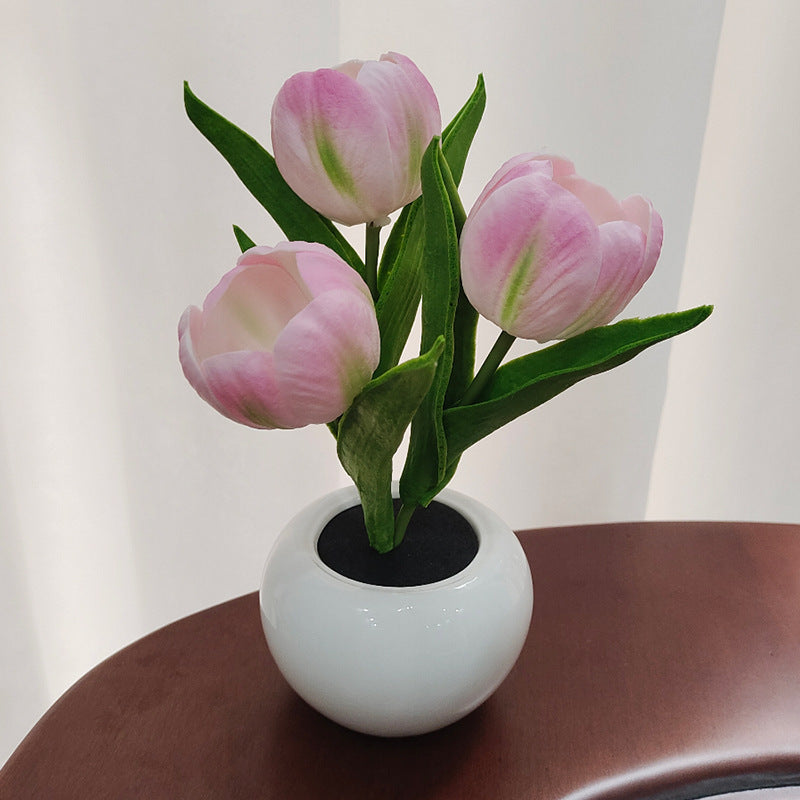 Lámpara LED de noche de tulipán, lámpara de mesa de flores de simulación, decoración de la habitación del hogar, lámpara de ambiente, regalo romántico en maceta para luces LED de oficina