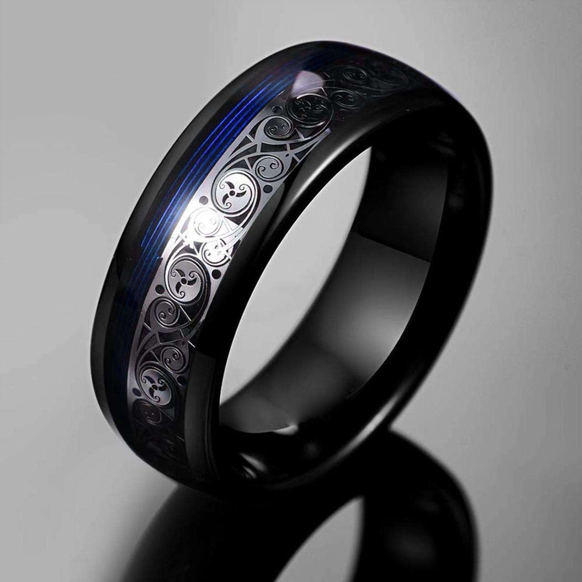 Bague décorative noire en acier tungstène pour hommes