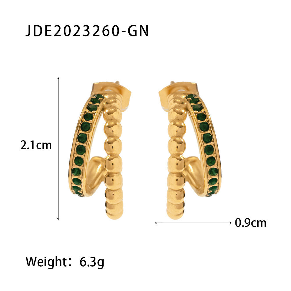Boucles d'oreilles Lvzuan polyvalentes en forme de C, double couche, incrustées de boules dorées