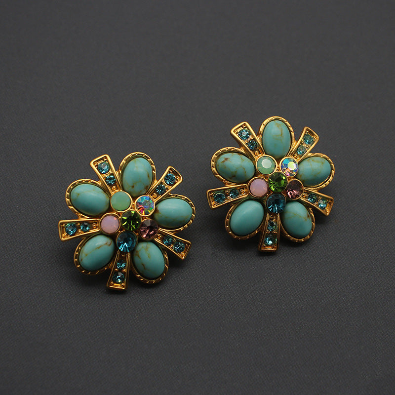 Boucles d'oreilles turquoise fleur aiguille en argent