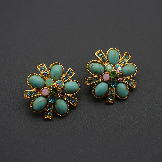 Boucles d'oreilles turquoise fleur aiguille en argent