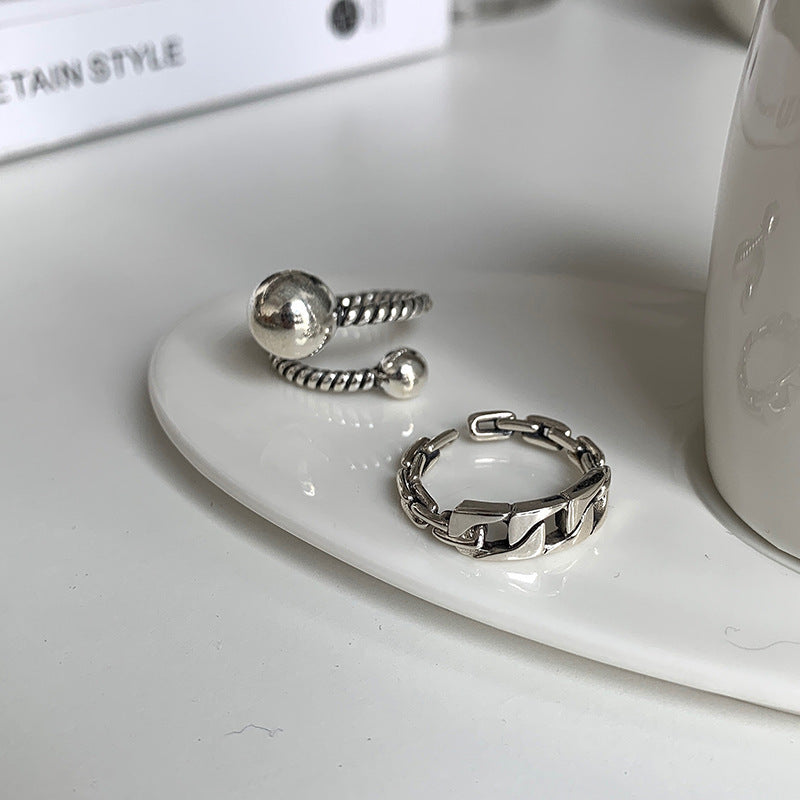 Bague creuse en forme de boule de chaîne Vintage pour femmes, tissage de doigts