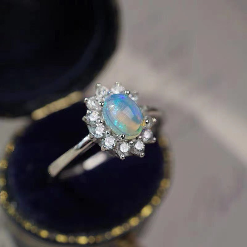 Plated 925 Inlaid Zircon Opal Exquisite Fashion Ring