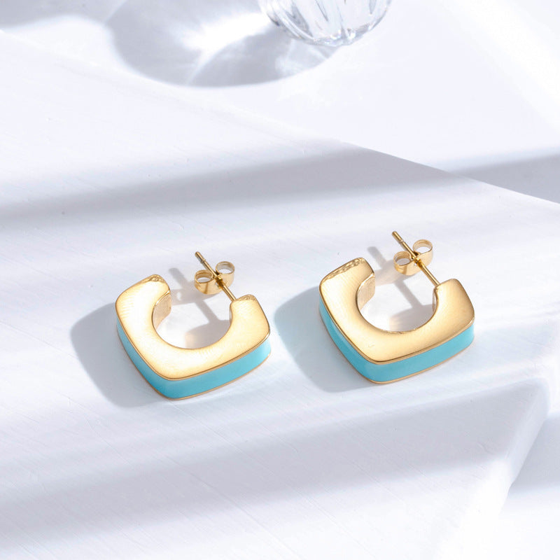 Boucles d'oreilles géométriques en acier inoxydable pour femmes, simples, capricieuses, assorties avec tout, de haute qualité
