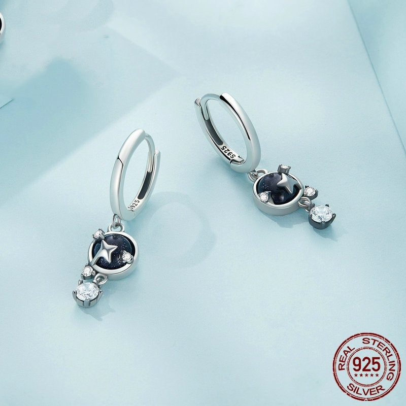 Boucles d'oreilles simples en Zircon bleu brillant San, étoiles à huit branches, SCE1534