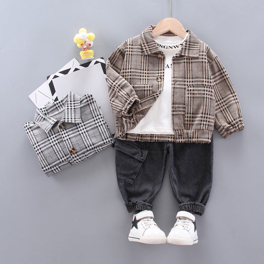 Costume à carreaux à manches longues pour bébé garçon