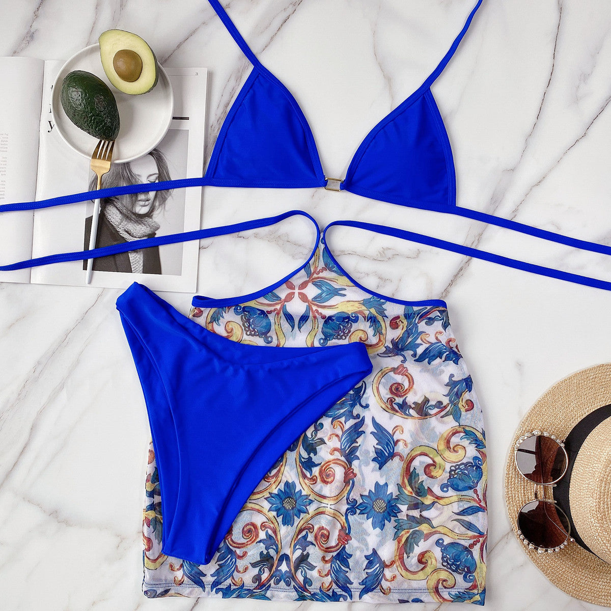 Maillot de bain bikini trois pièces sexy fendu