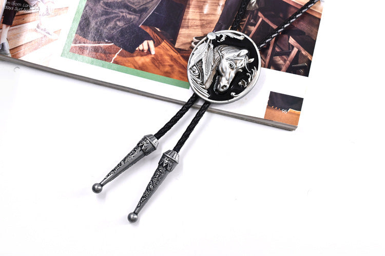 Punk Genuine Leather Polo Bow Tie Retro Horse Zinc Alloy Leather Necklace