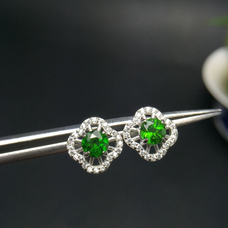 Boucles d'oreilles à tige en argent 925 avec émeraude diopside incrustée