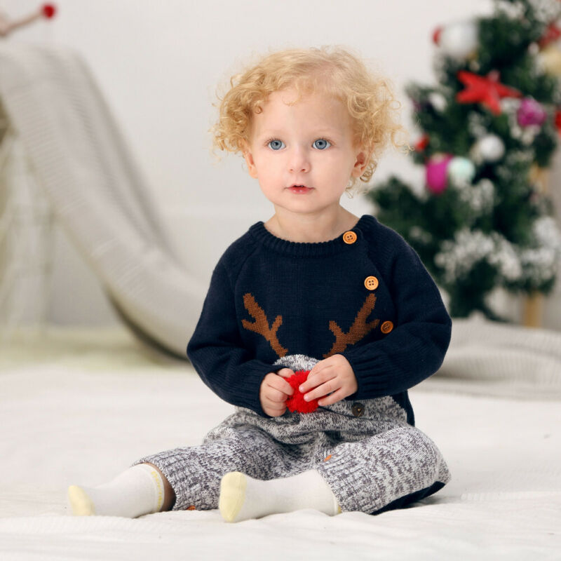 Barboteuse tricotée en forme de cerf pour garçons et filles, pull de noël