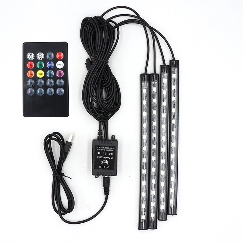 Automotive atmosphere One to four lights Remote 4x9 LED atmosphere lamp Indoor foot lamp