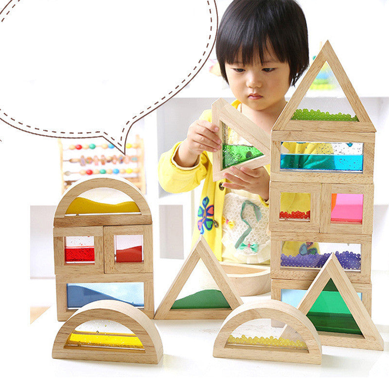 Bloques de apilamiento de arcoíris de madera, juguetes creativos coloridos de aprendizaje y construcción educativa