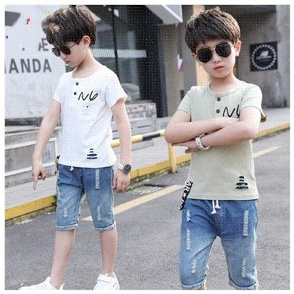 Vêtements d'été pour enfants, t-shirt et short en jean pour garçons, 2 pièces