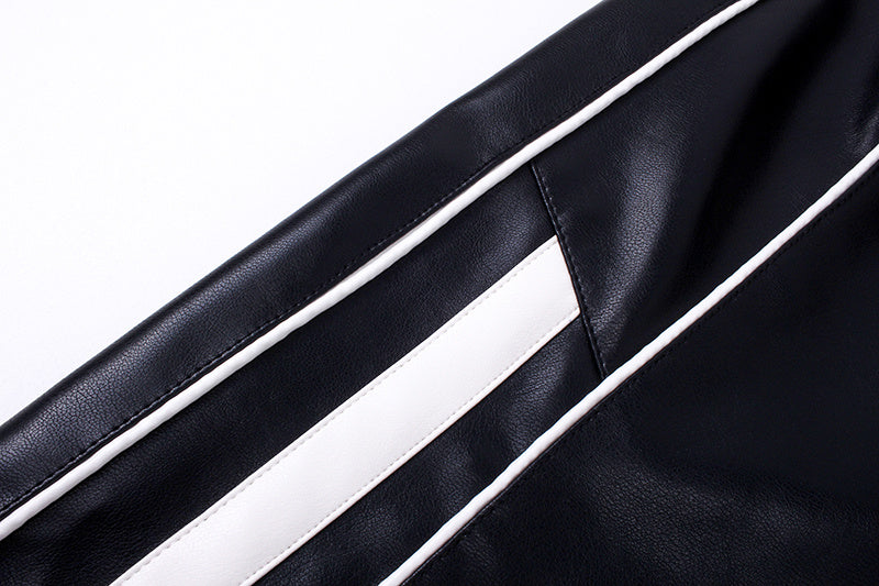 Men's Striped PU Leather Straight-leg Trousers