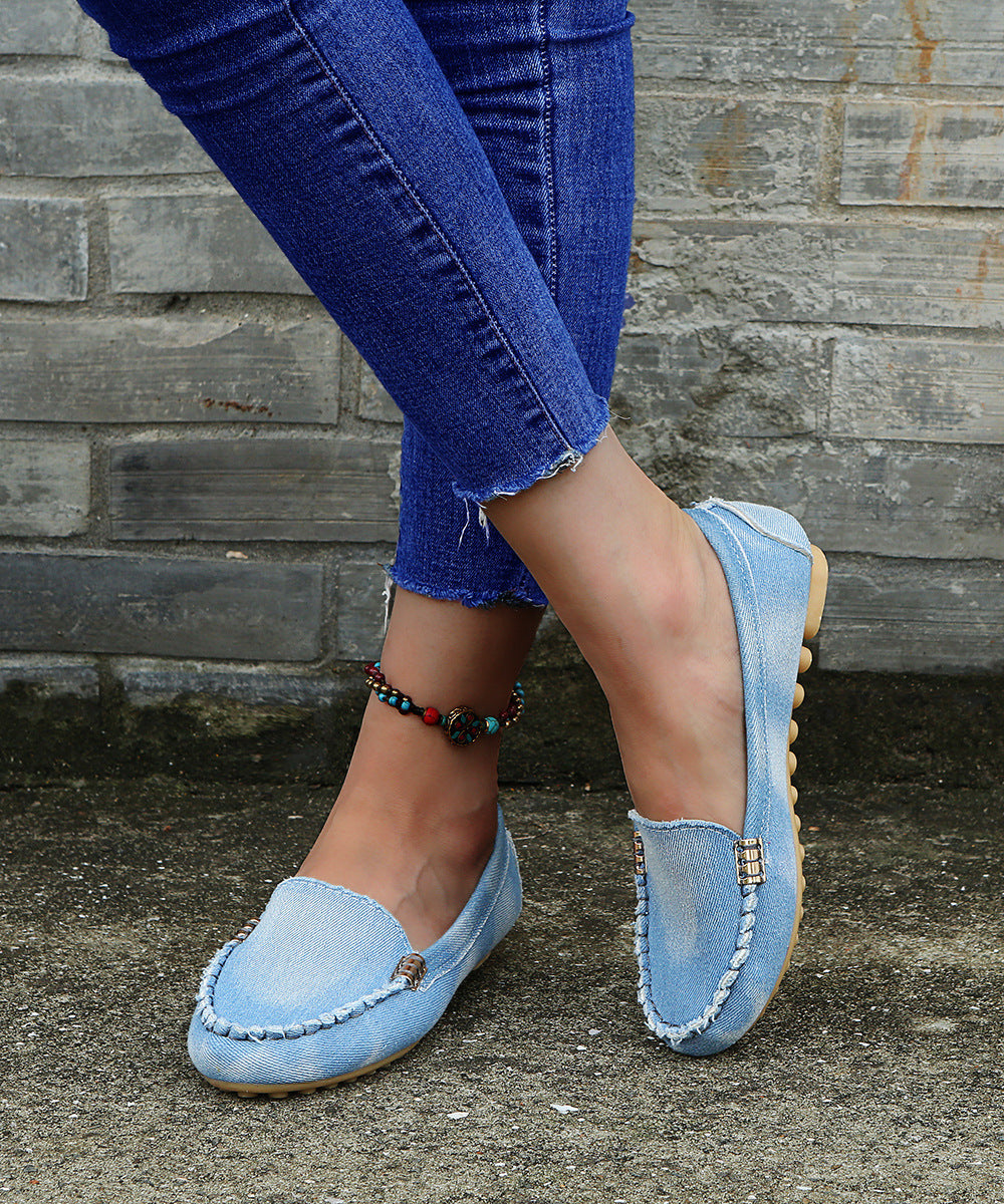 Chaussures en viscose denim bleu pur, chaussures basses à bout pointu