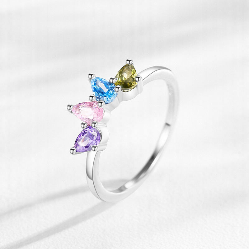 Women's S925 Sterling Silver Drop-shaped Color Zircon Ring
