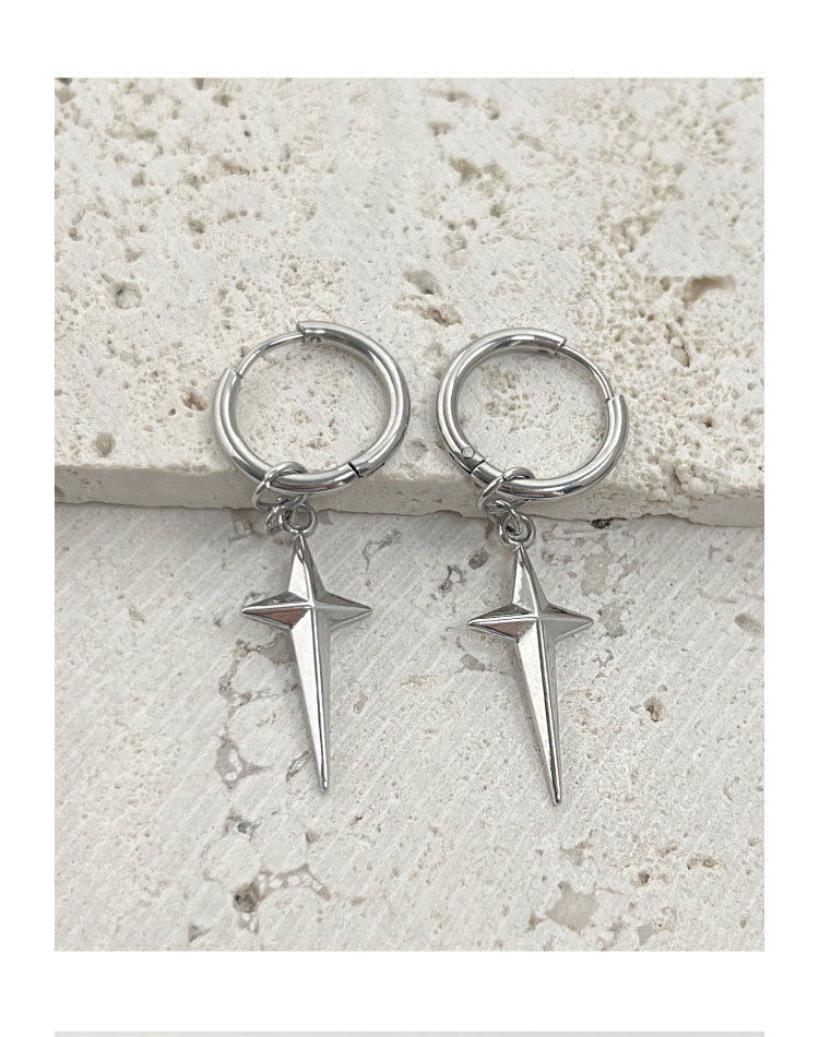 Cool Style Special-interest Design Personality Four Eight-pointed Stars Ring Earrings