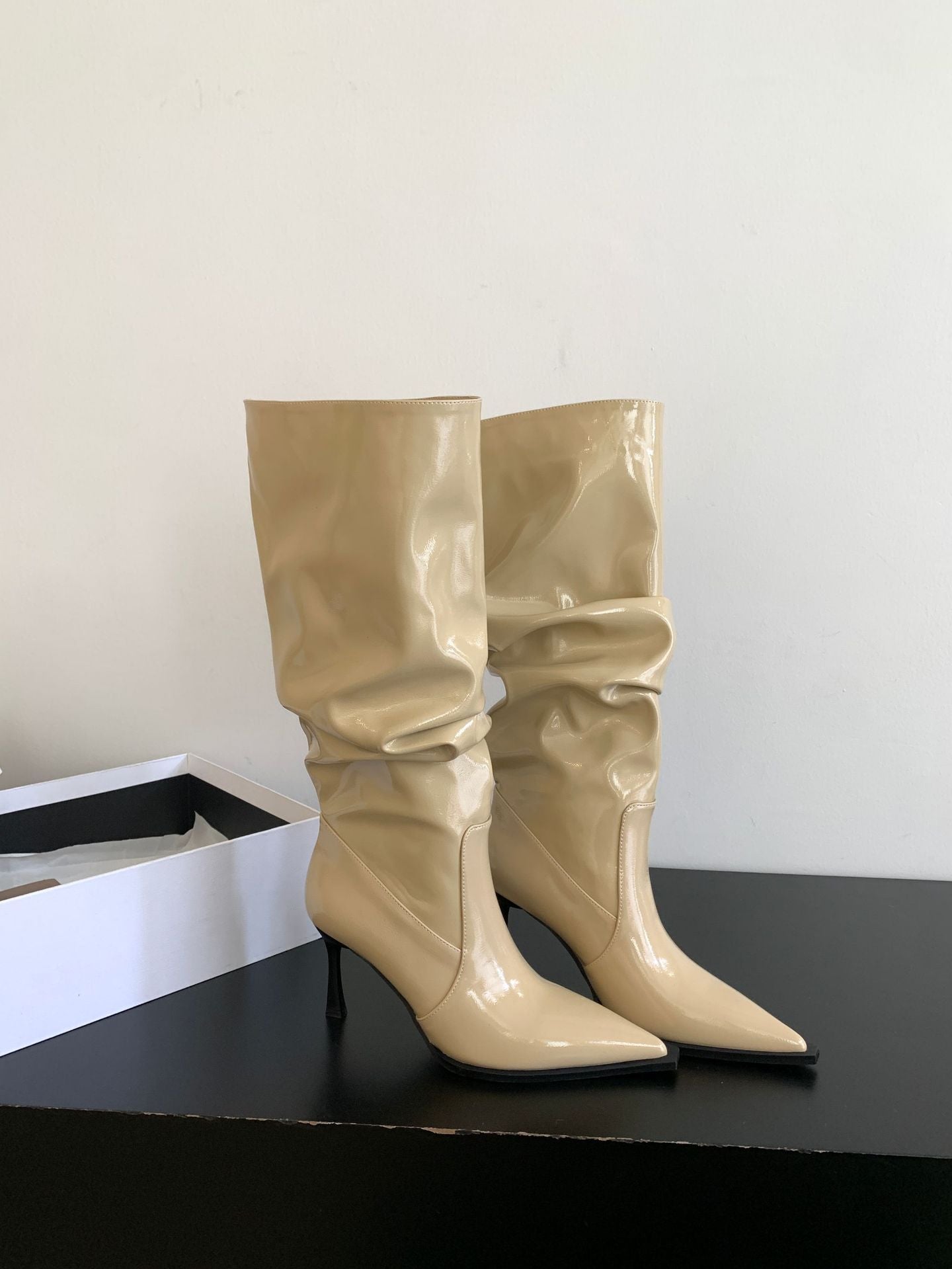 Bottes longues à talons hauts et bout pointu pour femme, noir