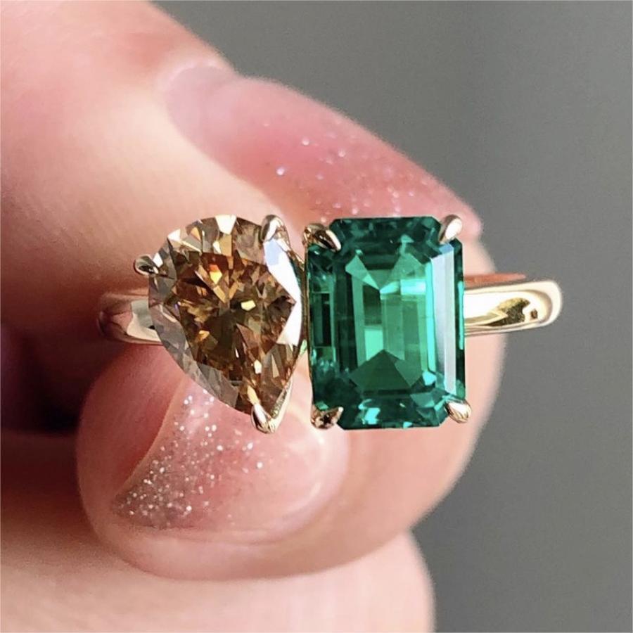 Double Main Stone Women's Simple All-match Inlaid Zircon Ring