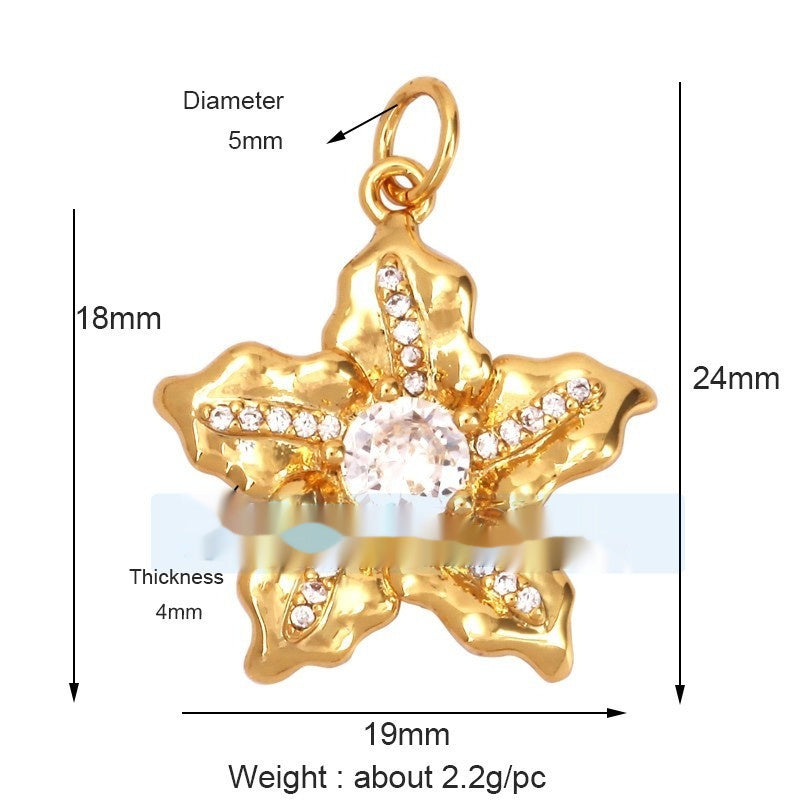 Pure Copper Micro-inlaid Color Flower Zircon Hollow Glossy Flower Listing