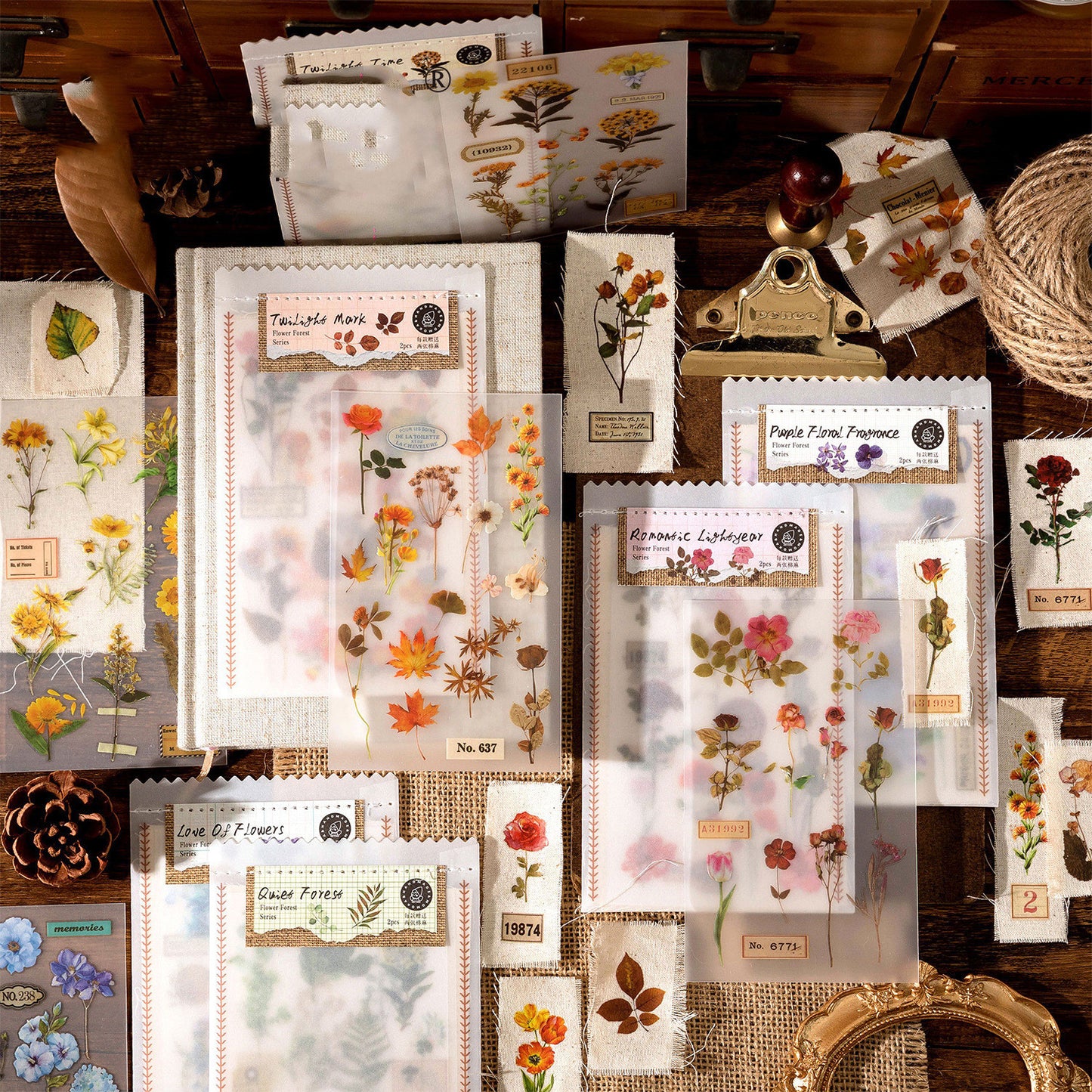 Pack de matériel d'autocollant de la série Huazhisen, étiquette forestière de style artistique