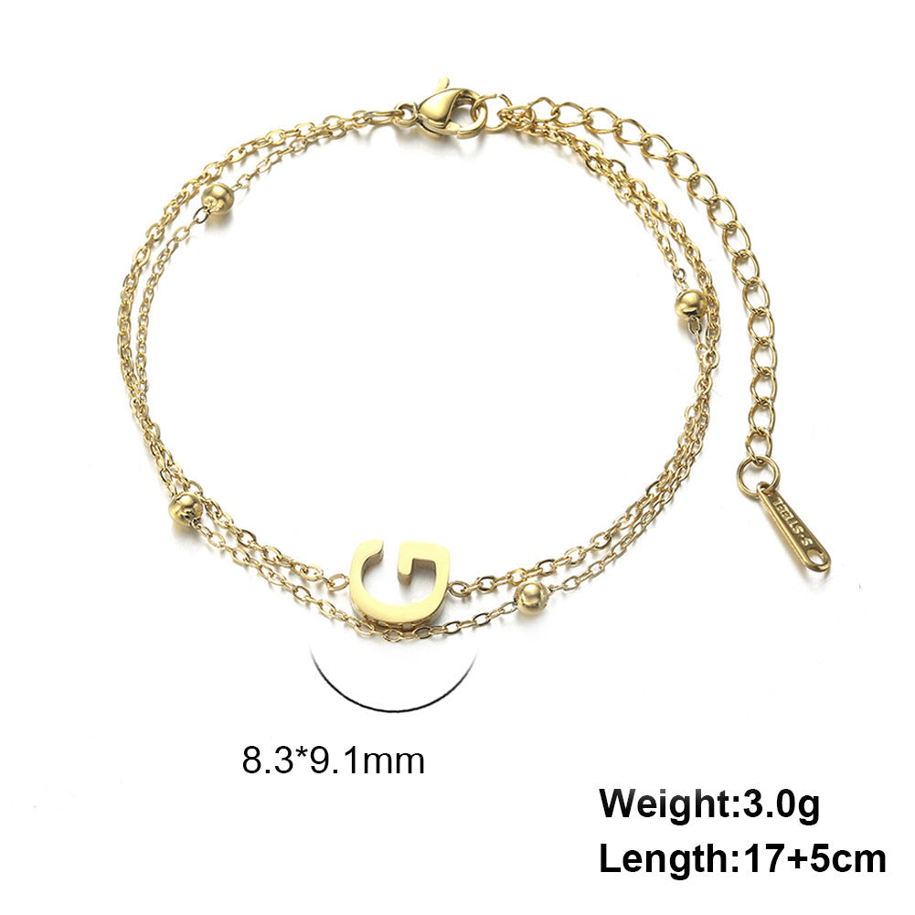 Cut Titanium Steel Double-layer Chain 26 Letters Pendant Bracelet