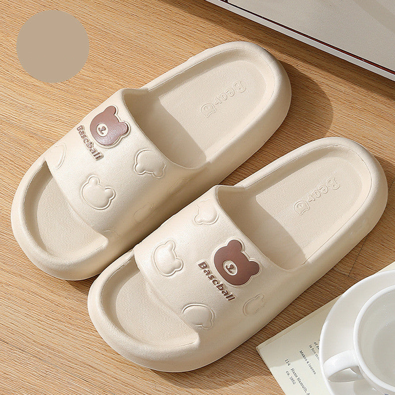 Pantoufles ours de dessin animé mignon pour femmes, pantoufles d'été d'intérieur à semelles épaisses antidérapantes pour salle de bain, chaussures de maison pour hommes