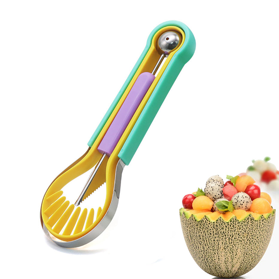 Ensemble d'outils professionnels de sculpture de fruits de coupe-pastèque en acier inoxydable 4 en 1, couteau à pastèque pour enlever les graines de fruits, couteau à pastèque pour séparateur de pulpe, trancheuse de fruits, ensemble de cuillères à melon
