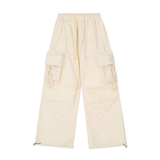 Loose Design Pleated Solid Color Multi-pocket Ankle Banded Pants
