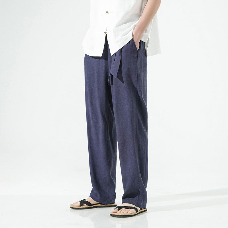 Chinese Style Summer Men's Vintage Belt Casual Pants